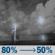 Saturday Night: Showers and thunderstorms before 7pm, then a chance of showers and thunderstorms. Partly cloudy, with a low around 45. West wind 7 to 13 mph, with gusts as high as 21 mph. Chance of precipitation is 80%. Saturday Night: Showers And Thunderstorms then Chance Showers And Thunderstorms